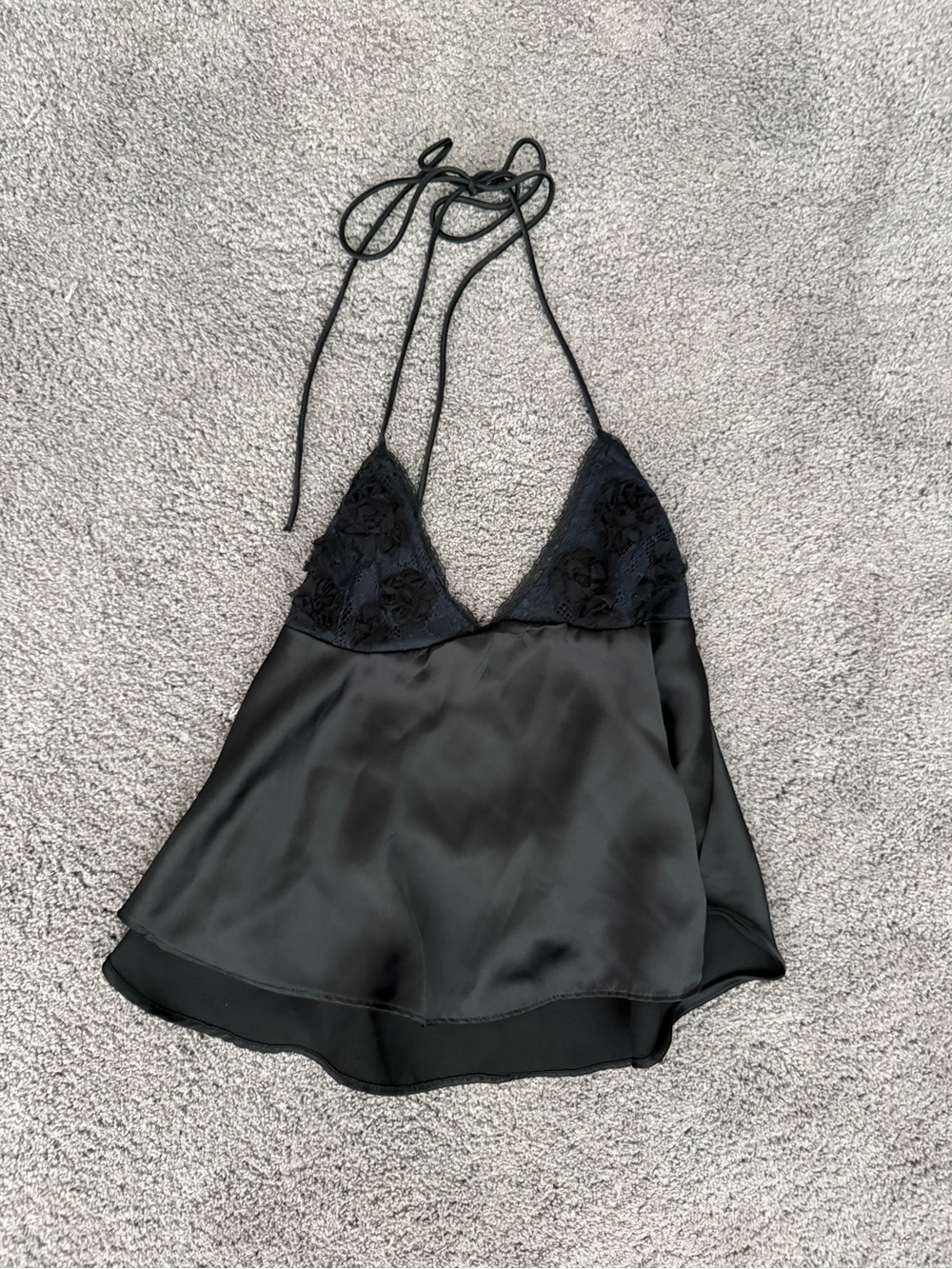 Zara Size S Black Lace Trim Halter Satin Cami Top